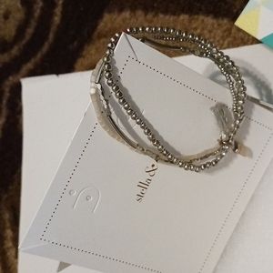 Stella & Dot 3 layer silver bead and bar stretch bracelet
